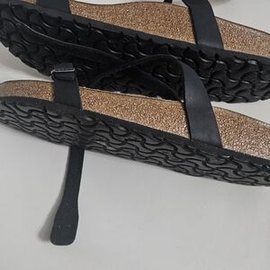 Birkenstock Black Strappy Cork Footbed Sandals - Women's Comfortable Slide